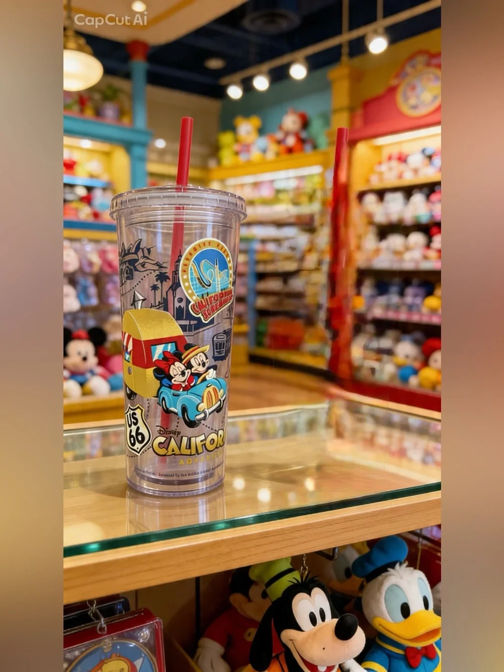 Disney Clear California Adventure Tumbler with Red Straw and Mickey Art